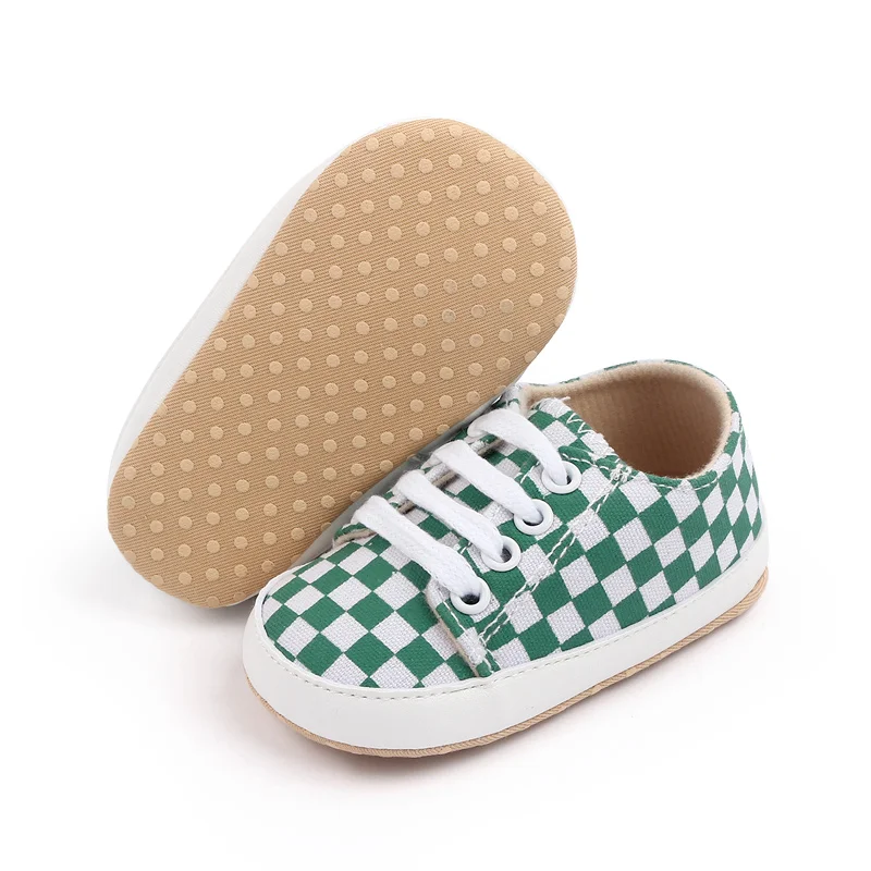2022 New Arrival Plaid Design Canvas Baby Soft Sole Sneakers Shoes factory