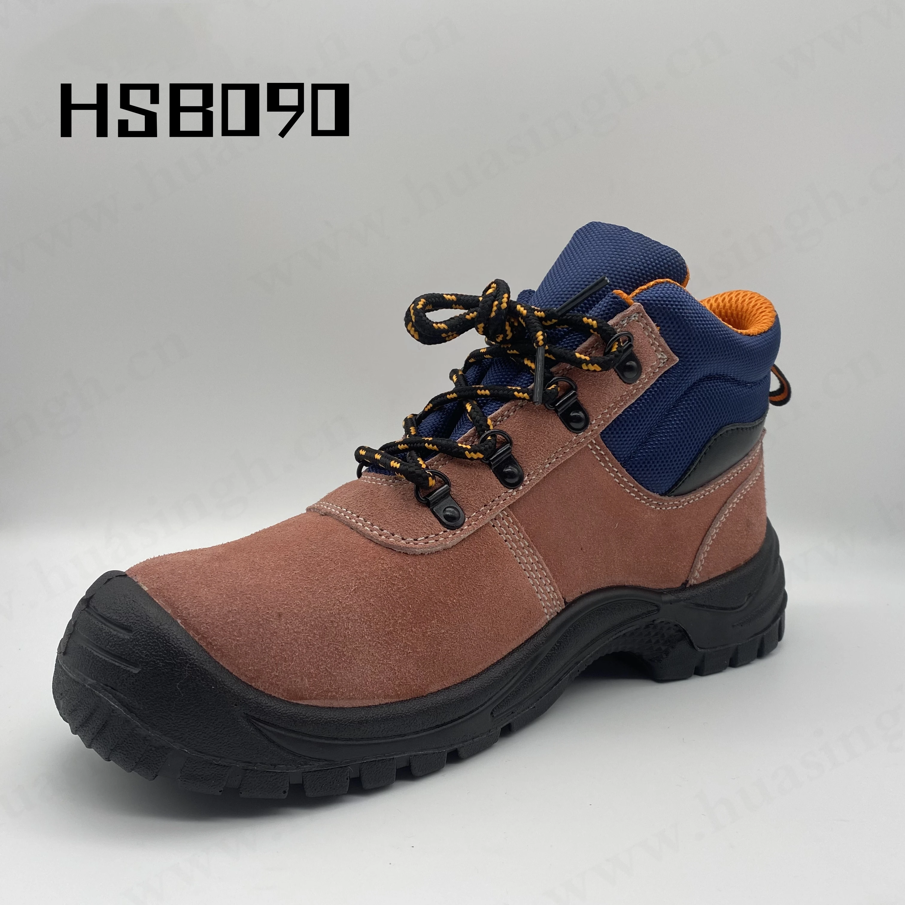 Rwh,2025 New Style Brown Suede Leather Safety Shoes with Steel Toe Alkali Resistant PU/PU Injection Outsole Work Boots HSB090