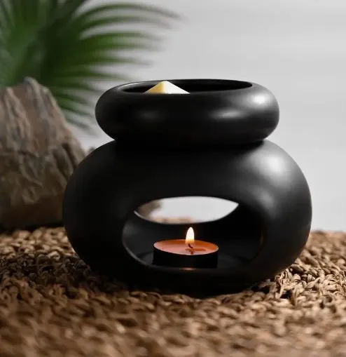Ceramic Oil Burner Wax Melt Burners with Tealight Holder Black White  Gift Essential Fragrance Aroma Relaxation Matt Oil Burner