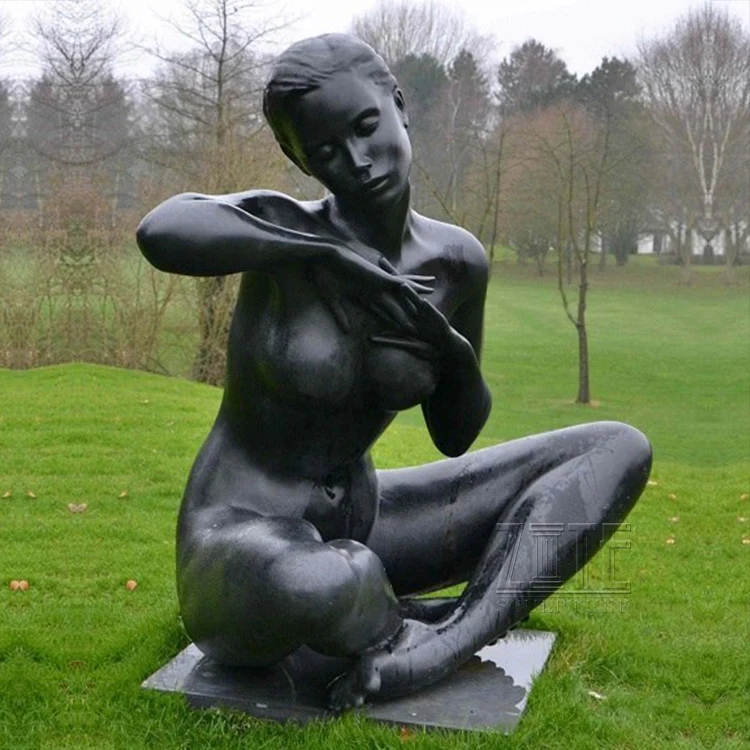 Metal Craft Decor Art Brass Lady Girl Sculpture Bronze Kneeling Woman Statue