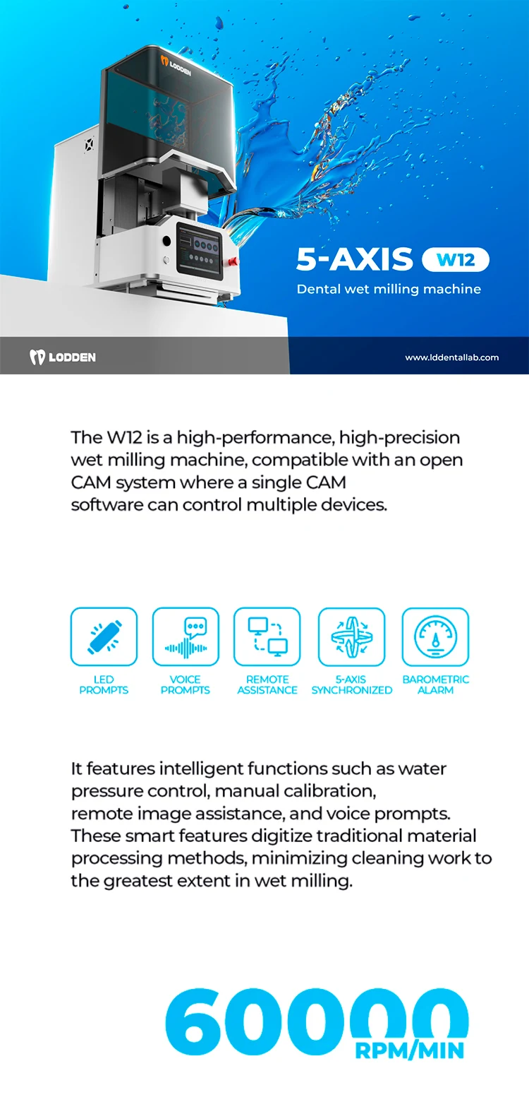 Lodden 5 Axis Dental Lab Equipment Wet Pmma Peek Titanium Bar Glass
