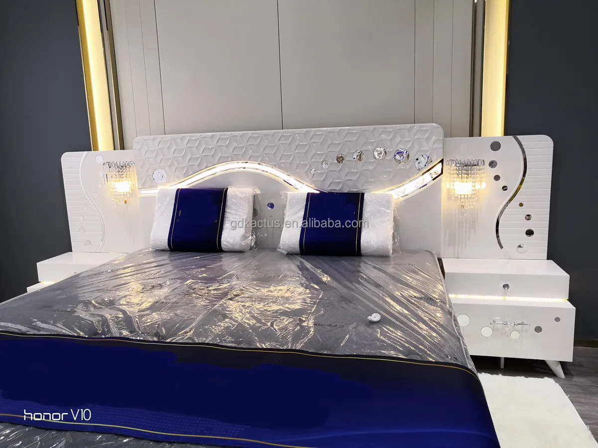 Latest Turkish Design Bedroom Sets Golden Luxury King Size Mirrored