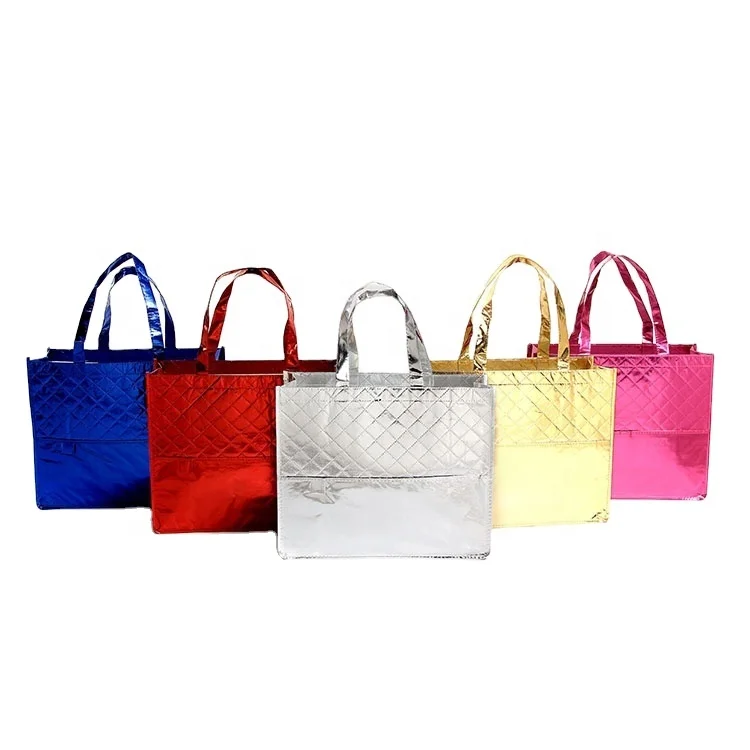 Promotional custom metallic laminated non woven bag, fabric reusable shopping bag