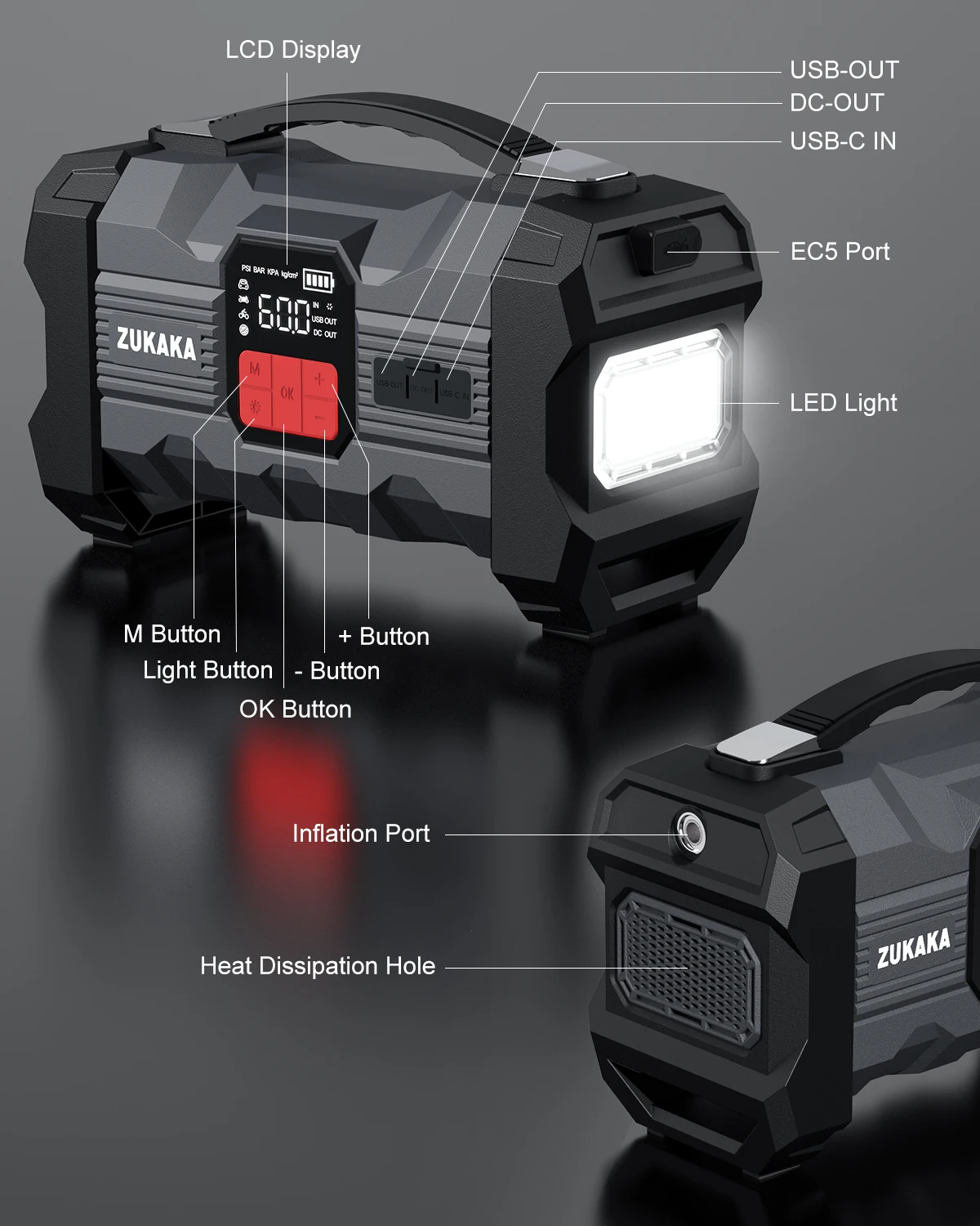Zukaka 20000mAh Jump Starter Charger - Portable MiniMax Booster