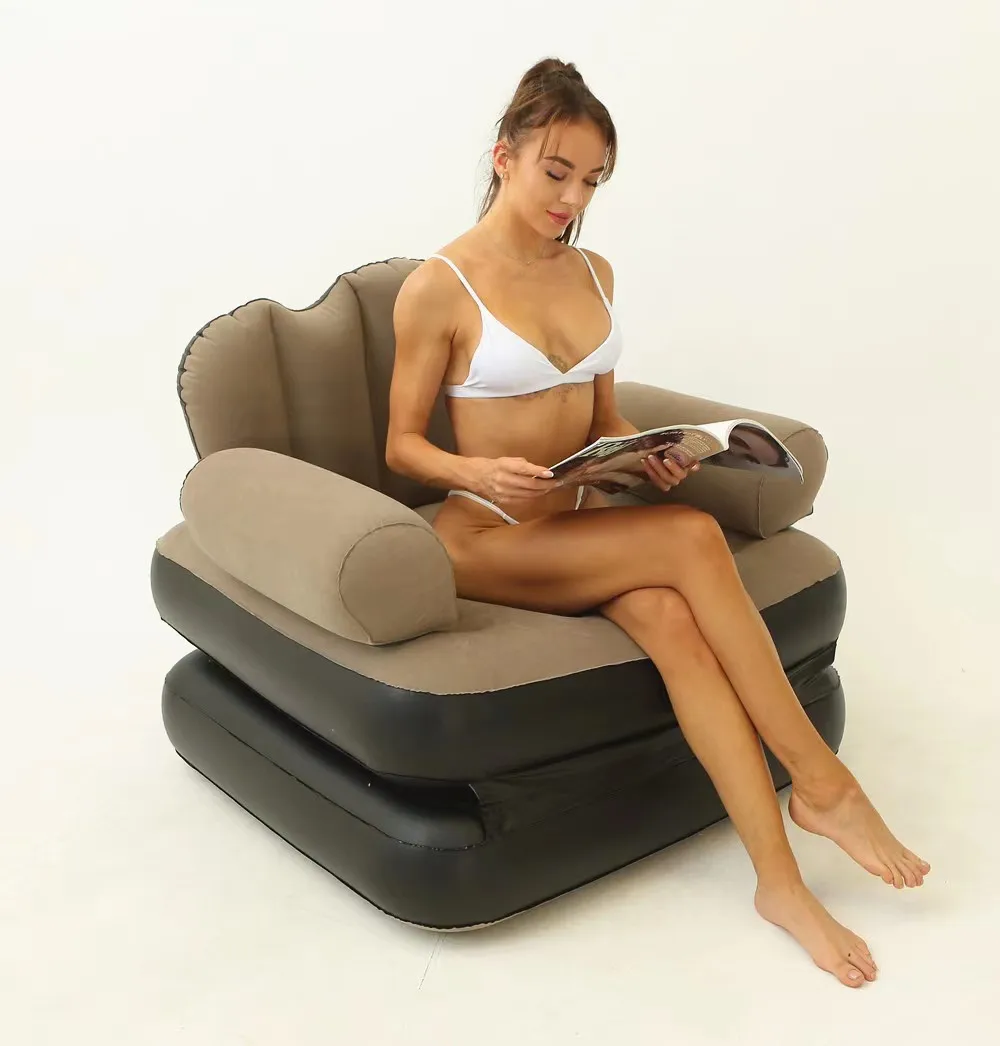 New Folding Dualpurpose Inflatable Sofa Bed Thickened Flocking Pvc