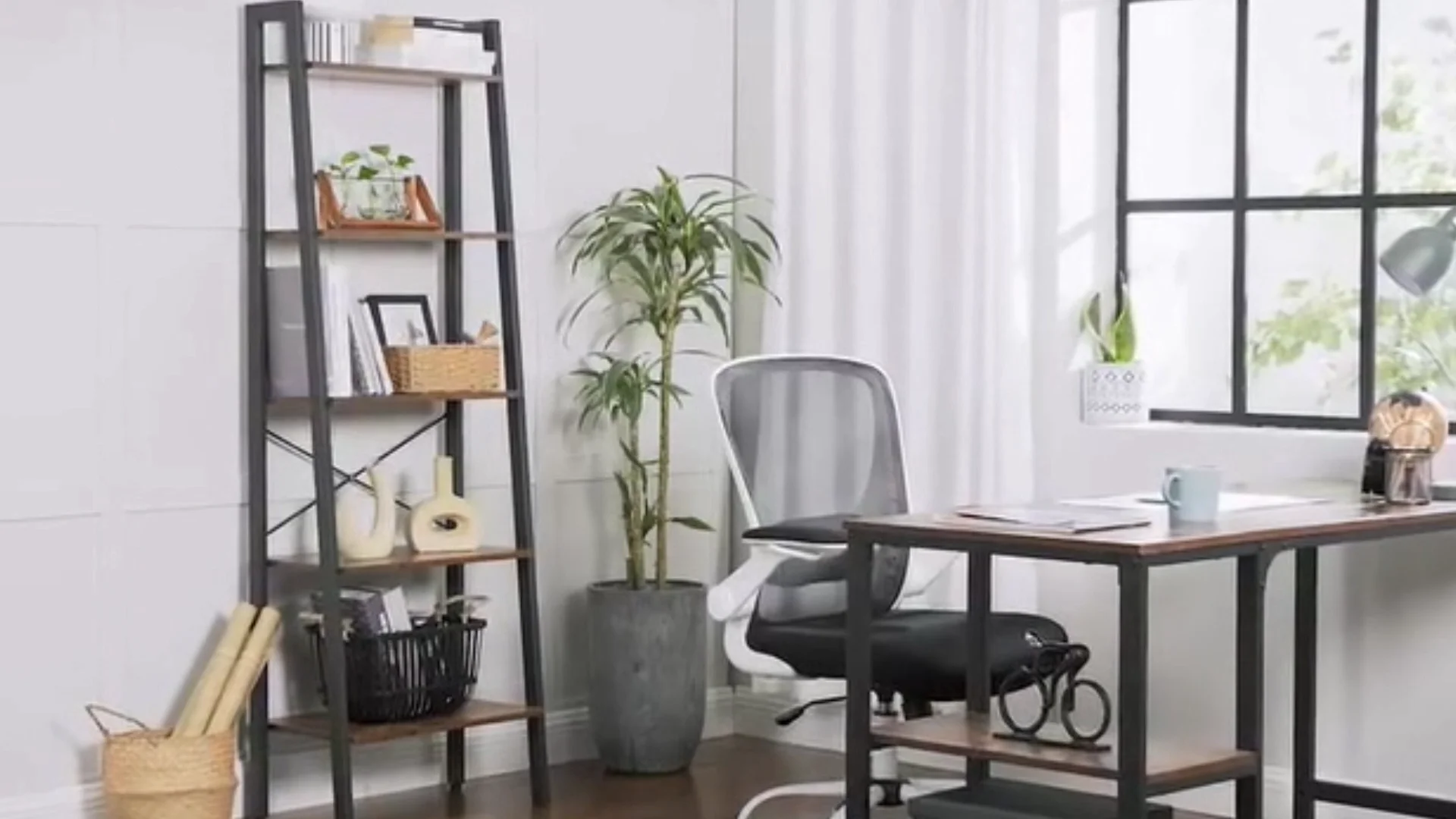 5storey Ladder Rack Wooden Tilting Bookshelf Storage Display Stand Open Bookcase With Metal