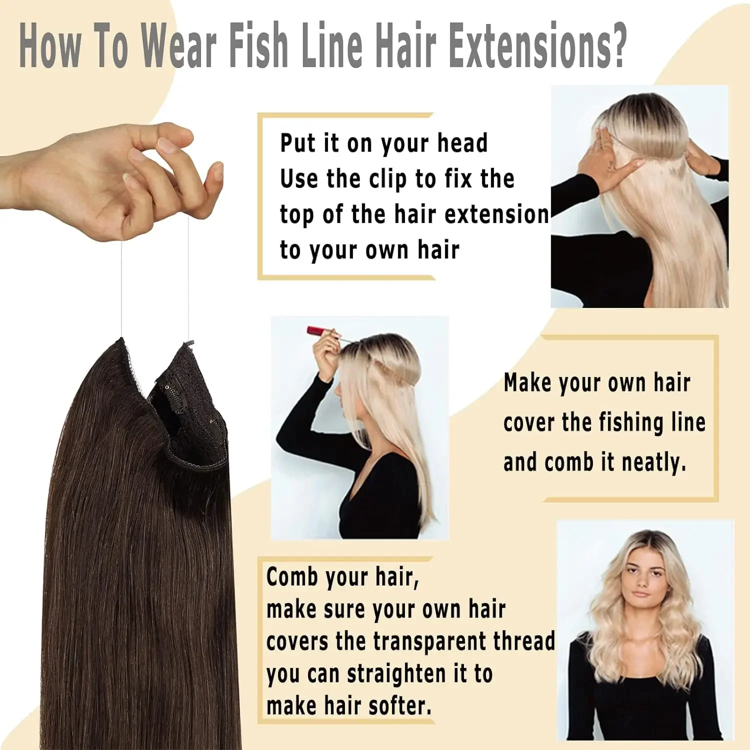 Grampo em extensões de cabelo humano 100% cabelo real pedaços brasileiro padrão trama suave cor # 2 para mulheres_voghion.com