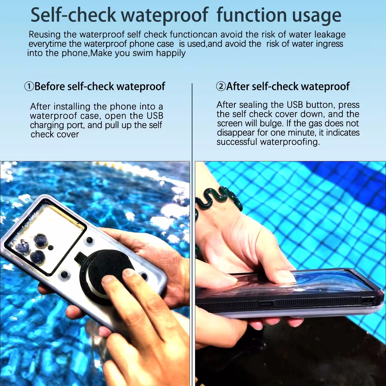 Universal Inch Self-Check Function Waterproof Case