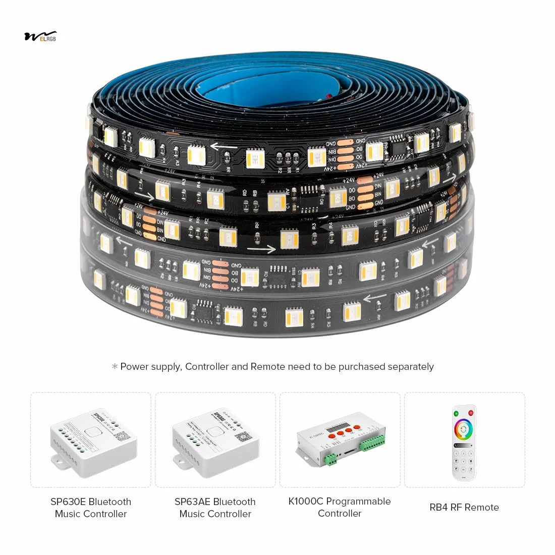RGBCCT Dual Data LED Strip 5050SMD 16.4FT 60LED/m 10Pixel/m 5 Colors in 1 Remote Control Switch Chasing Color Lights Strip