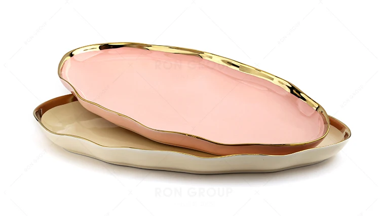 Luxury Shiny Horeca Hand Painted Dinner Set Dishes Plates Dinnerware Wedding Restaurant Tableware Ceramic Plate with Gold Rim