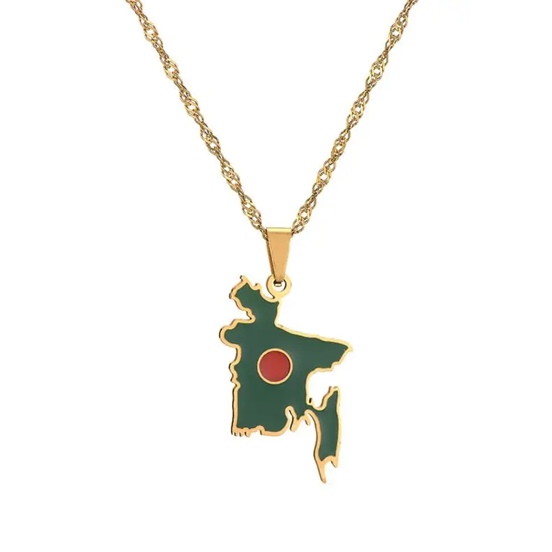 Individuality Map Of Bangladesh Pendant Necklaces For Women Girls Stainless Steel Bangladeshi