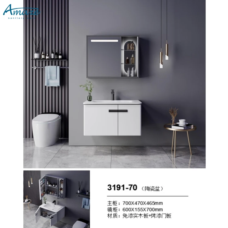 Modern high quality solid wood bathroom vanity sink design wall mount mirror cabinet for bathroom manufacture