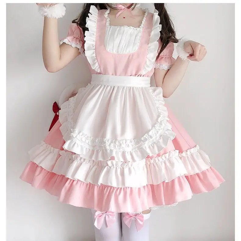 Shop in Stock Lolita Cute Pink Ruffle Maid Outfit Cosplay