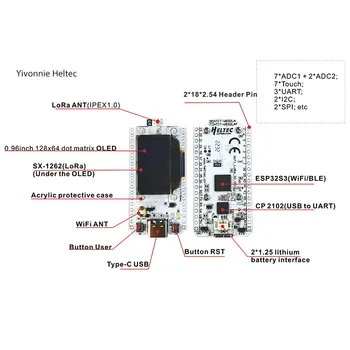 Scheda LoRa 32 V3 ESP32 Con OLED E SX1262 (868MHz) - Tipo-C, Per Arduino E IoT (Confezione Da 2)
