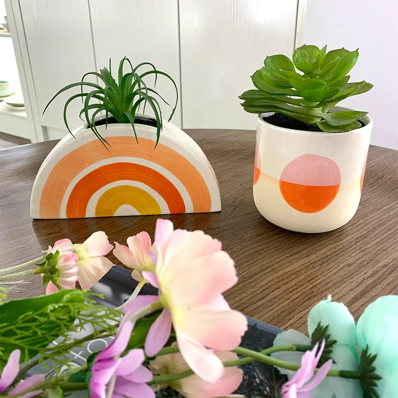 Радужный керамический подвесной горшок для домашнего декора