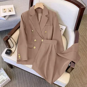 Spring Autumn Women's Solid Color Long Sleeve Suit Fashion a Button Slim-fit Wrap Buttock Pencil Pants Female Office 2 Piece Set