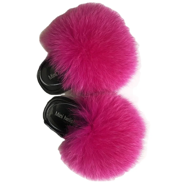 Шлепанцы детские из натурального Лисьего меха, модные сандалии для маленьких девочек, меховые Тапочки