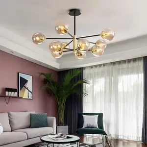 Modern Led Chandelier for Living Room Bedroom Kitchen Gold Glass Ball Lustre Ceiling Hanging Lamp Home Decor Lighting Fixtures
