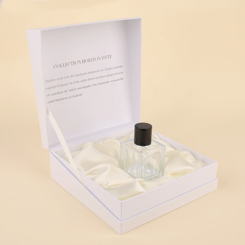 Boîte rigide en carton sur mesure avec impression de logo, doublure satinée mousseuse pour emballage de flacon de parfum