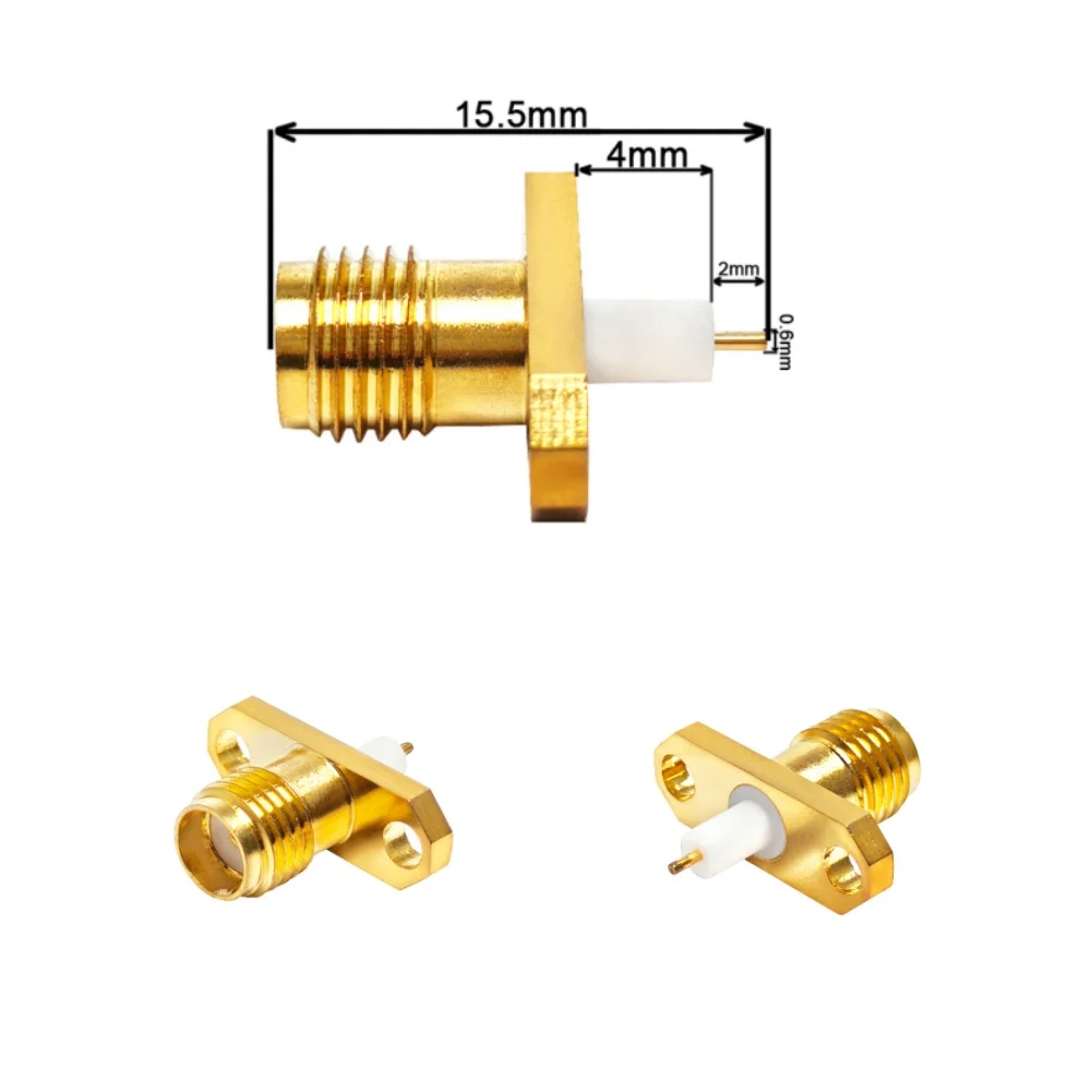 SMA Connector SMA Female Jack 2 Hole Flange Panel Mount 4mm Dielectric PTFE Insulator Solder Straight RF Connector