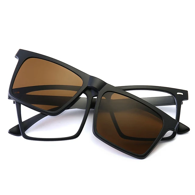 DLC2302 PC Plastic Eyeglasses Frames With 5 Sunglasses Clips Polarized Magnetic Clip on Glasses