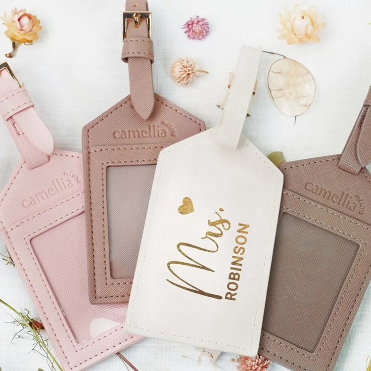 Fashion Travel Tag Bride Wedding Party Favors Gift Custom Saffiano Pattern  Bridesmaid Personalized Pu Leather Luggage Tag