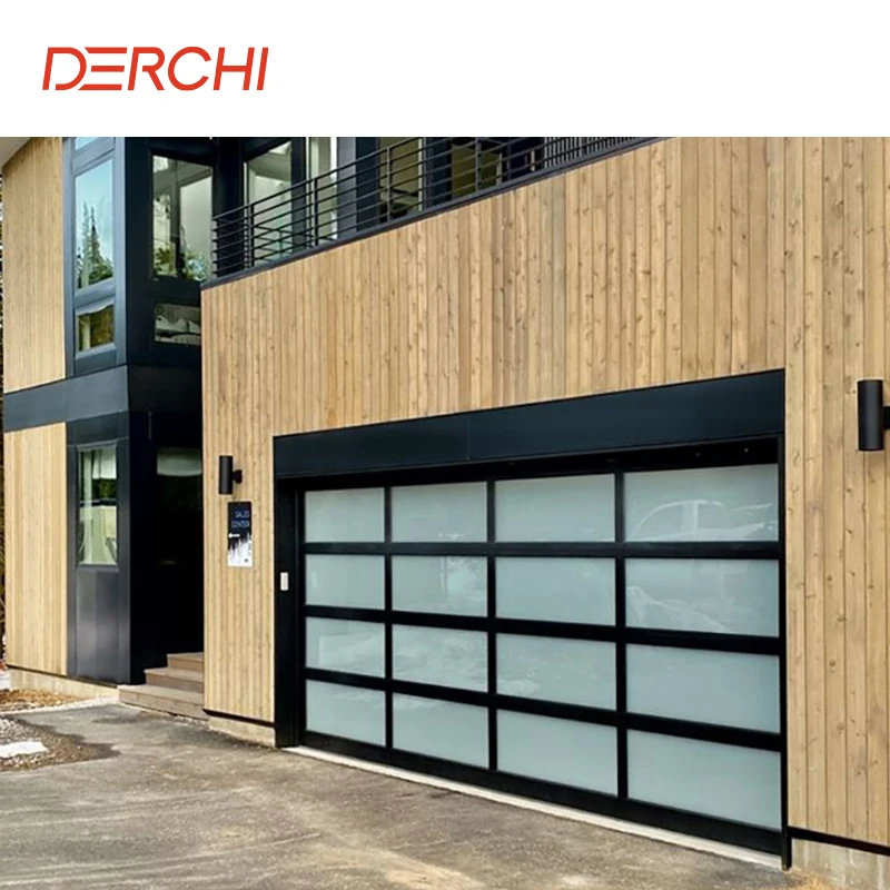 DERCHI 9x8 9x7 16x7 Modern Sectional Overhead Full View Aluminum Tempered Glass Panel Garage Door Price Plexiglass Garage Door