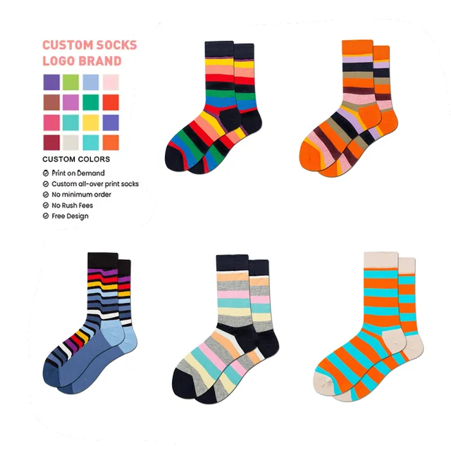 Custom 100% Combed Cotton Jacquard Socks Crew Unisex Comfortable Breathable Striped Socks