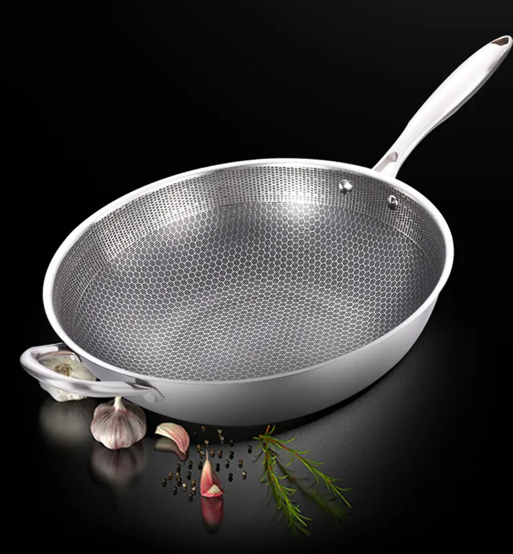 Honeycomb Suspension Stainless Steel Wok Non-stick Three Layer