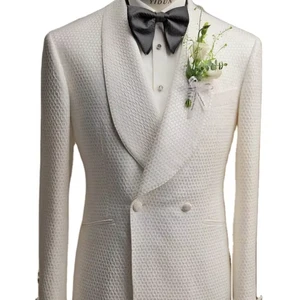 Men's Custom White Tuxedo High Quality Slim Fit Double Breasted Jacquard Fabric Wedding Suit Plus Size Woolen Big Breathable