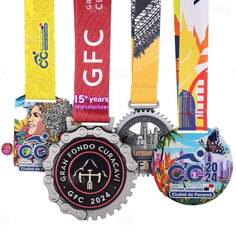 Medalha Personalizada para Premiação de Ciclismo com Fitas, Bicicleta, Esporte, Corrida, Medalha em Esmalte 3D, em Liga Metálica, de Alta Qualidade