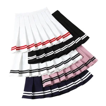 New Fashion School Girls Stripe Pleated Skirt With Pants A-line Mini Womens Skirts