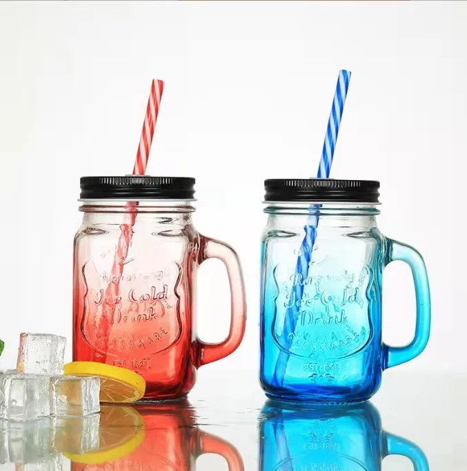 16 oz Glass Mason Jar 500ml Wide Mouth Drinking Water Cup with Handle round Shape 120ml Capacity Screw Cap Sealing