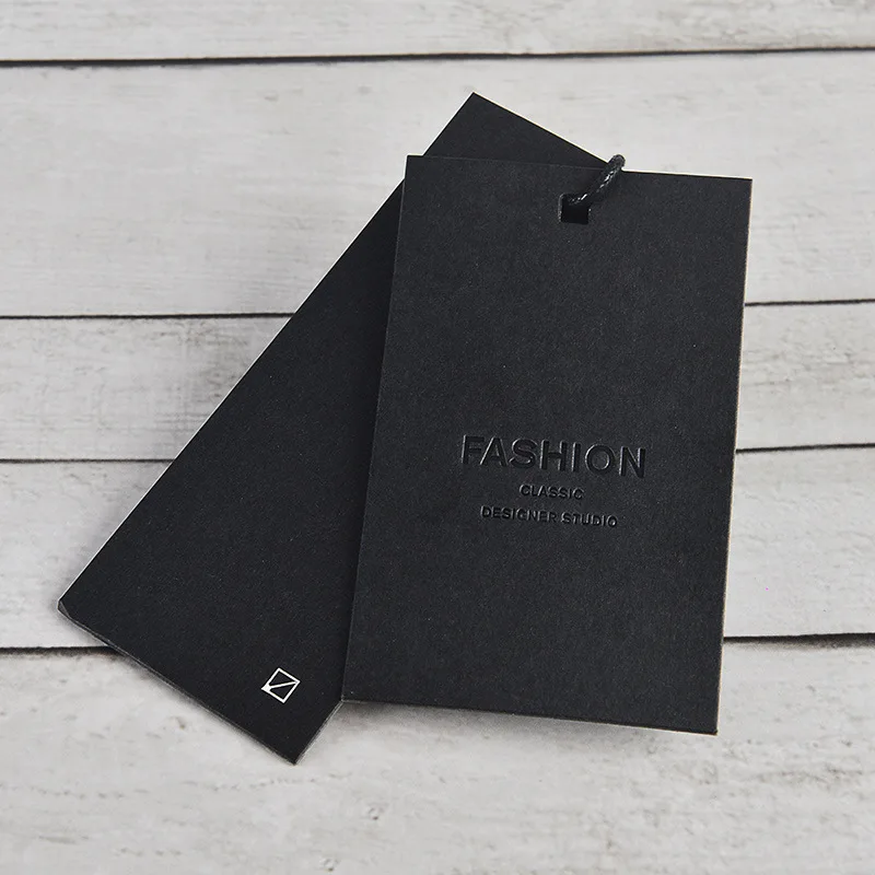 Garment Label Tags Thick Paper Hangtag Black Matte Cardboard Label Luxury Women Bag Clothing Brand Logo Custom Garment Hang Tag
