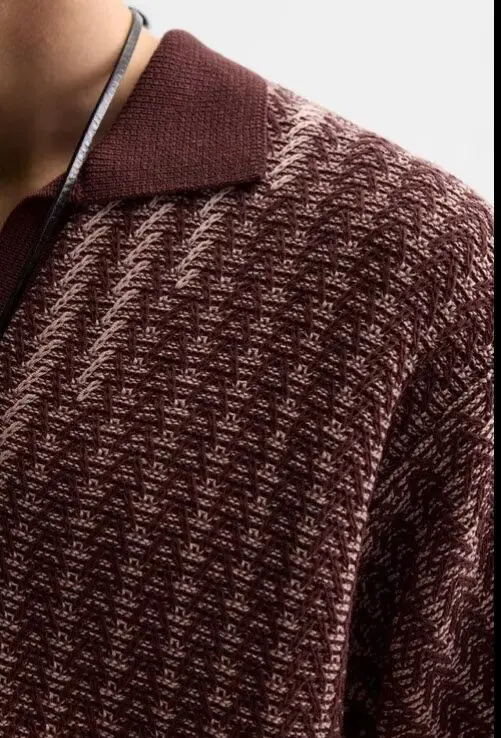 TAOP&ZA 2025 Spring New Men's Casual Contrast Lapel Short Sleeve Textured Knitted POLO Shirt 4331404