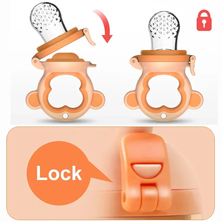 New Design Monkey Shape Silicone Infant Baby Feeder Pacifier BPA-Free Nipple and Fruit Feeder with Animal Pattern
