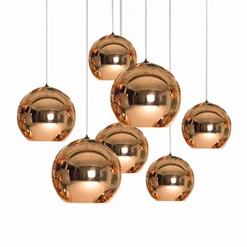 Nordic Electroplating Glass Ball Chandelier, Modern Mirror Space Round Chandeliers for Bar Restaurant Cafe Lighting