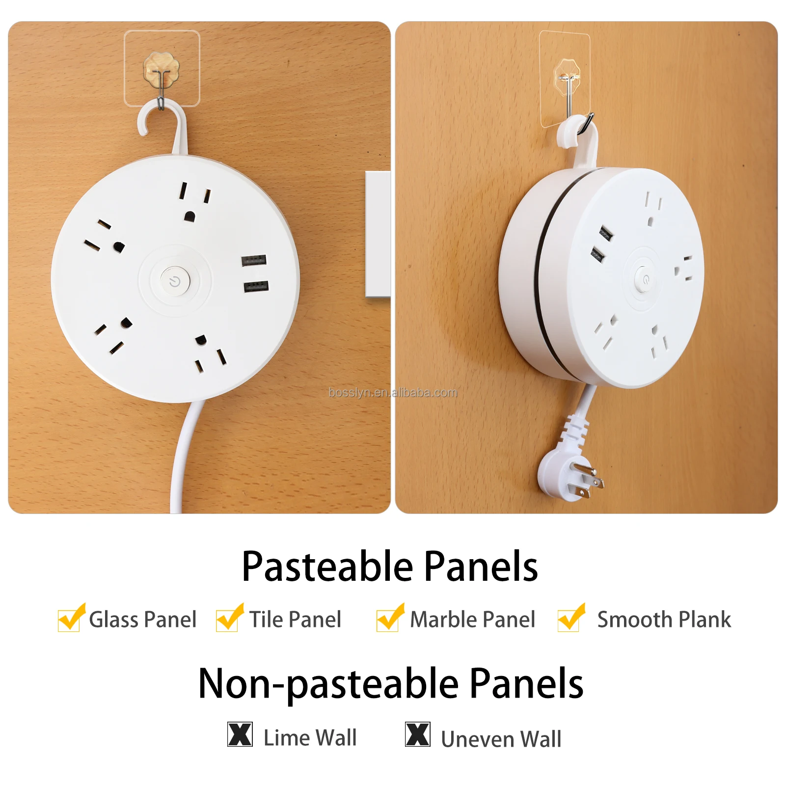 US Round Wall Charger 4 AC Outlets with 2 USB and Switch Wire Length 1.8 Meters Wall Socket Extender with USB DC 5V 2.0A Output