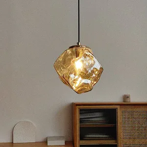 Minimalist Glass Ice Cube Pendant Light for Dining Room and Entryway Creative Viral Hanging Lamp for Lava Bar and Bedside
