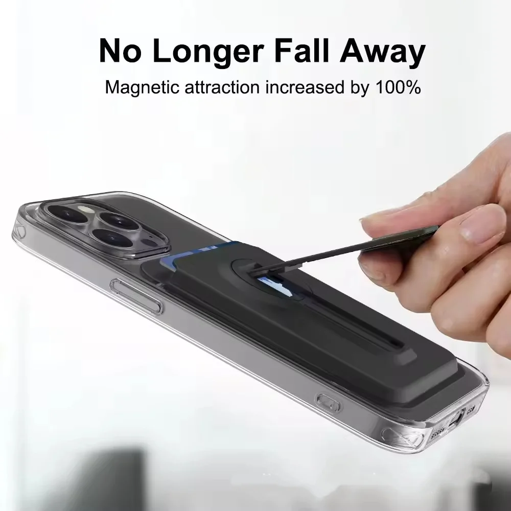 product 360 rotating 3 speed adjustable desktop stand strong magnetic wallet foldable desktop phone holder plastic card bag-3