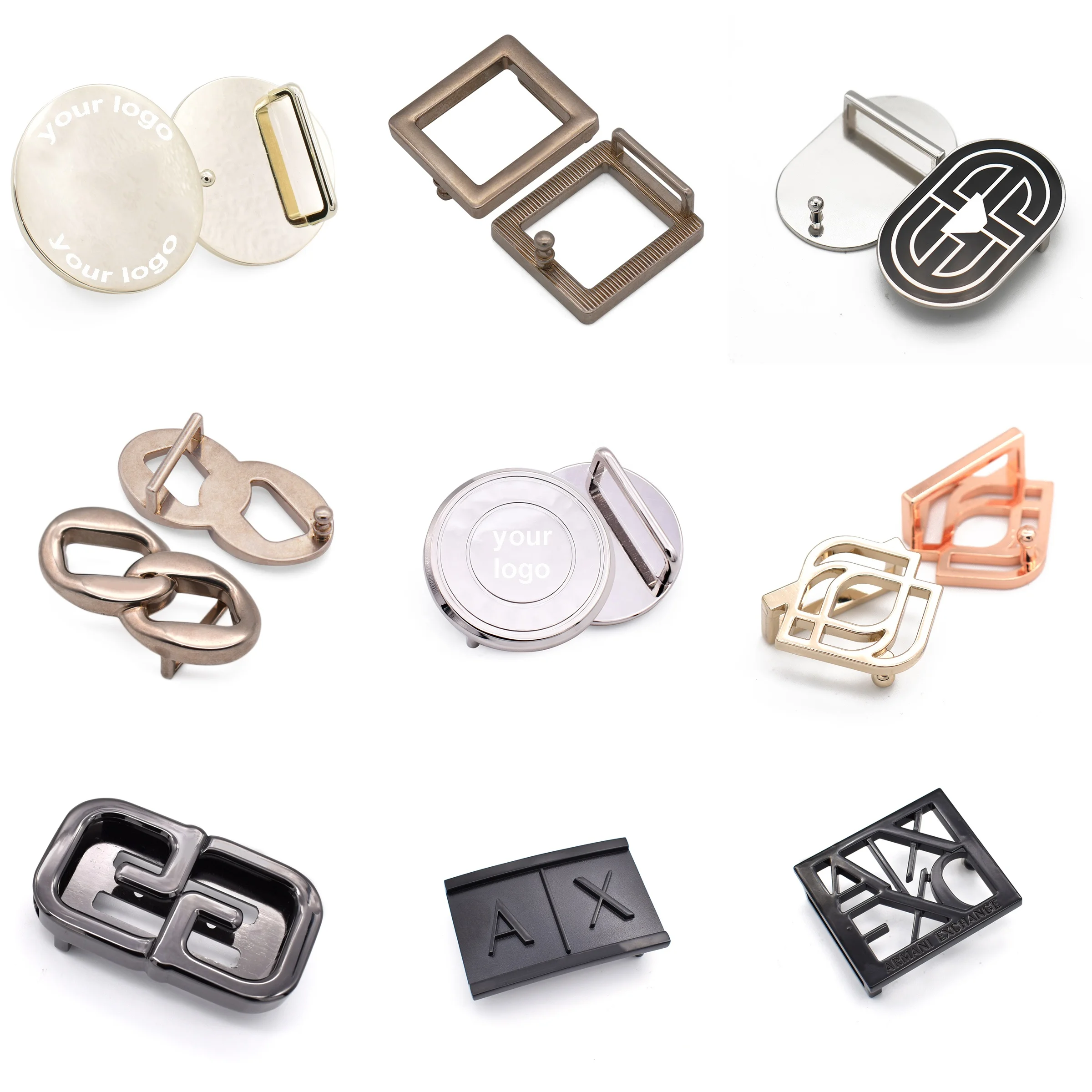 Component Round Double Pin Adjustable Custom Logo Gold Leather Belt Accessories Strap Metal Buckle for Men
