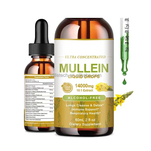 OEM Mullein Drops Mullein Leaf Liquid Drops Immune Support Lungs Detox Mullein Extract Diet