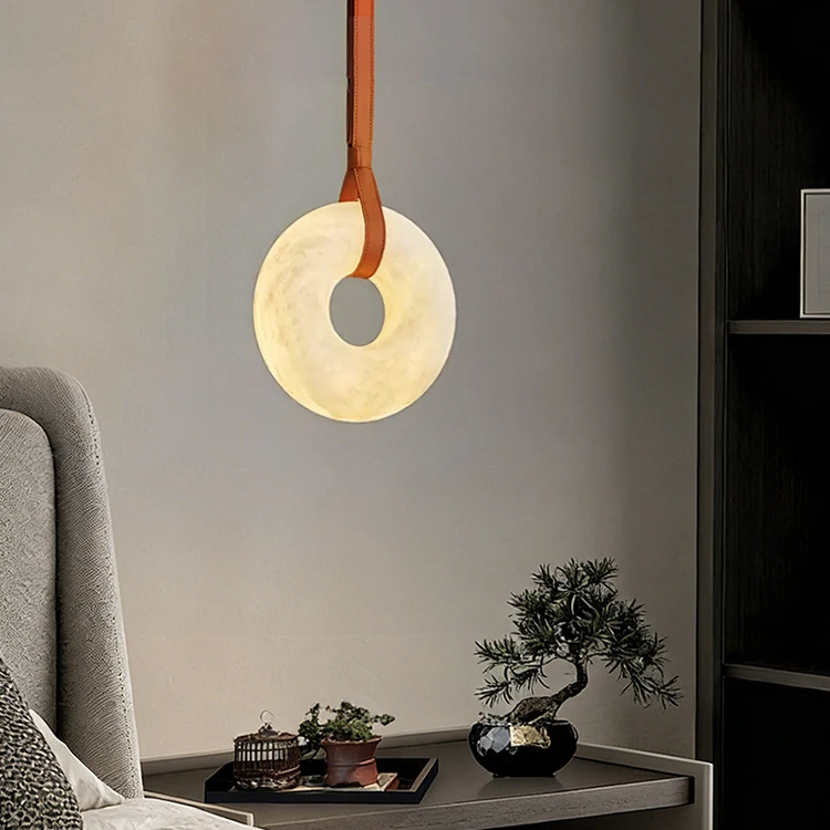 Nordic Suspension Natural Marble Ring Lighting Adjustable Height Chandelier Bedside Copper Pendant Lamp