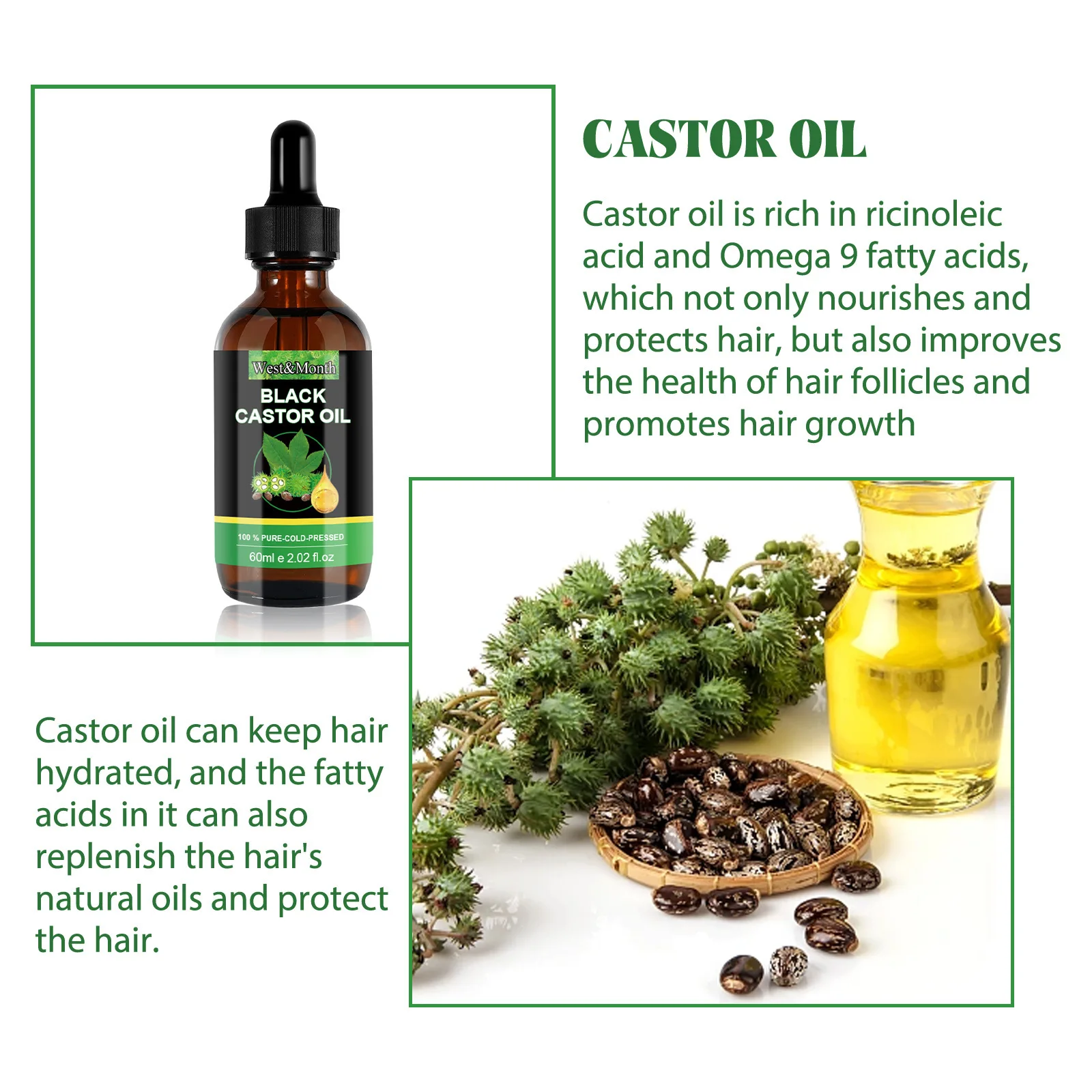 West&month Castor Oil Hair Serum Moisturizes Hair Roots,Strengthens Eyebrows And Makes Eyelashes