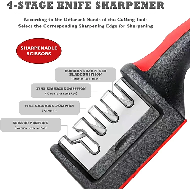 1pc Multifunctional Four-stage Knife Sharpener, Stainless Steel