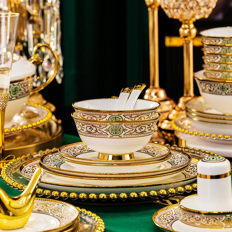 Luxury Gold Rim Bone China Dinnerware Set - Elegant Ceramic Dishware ...