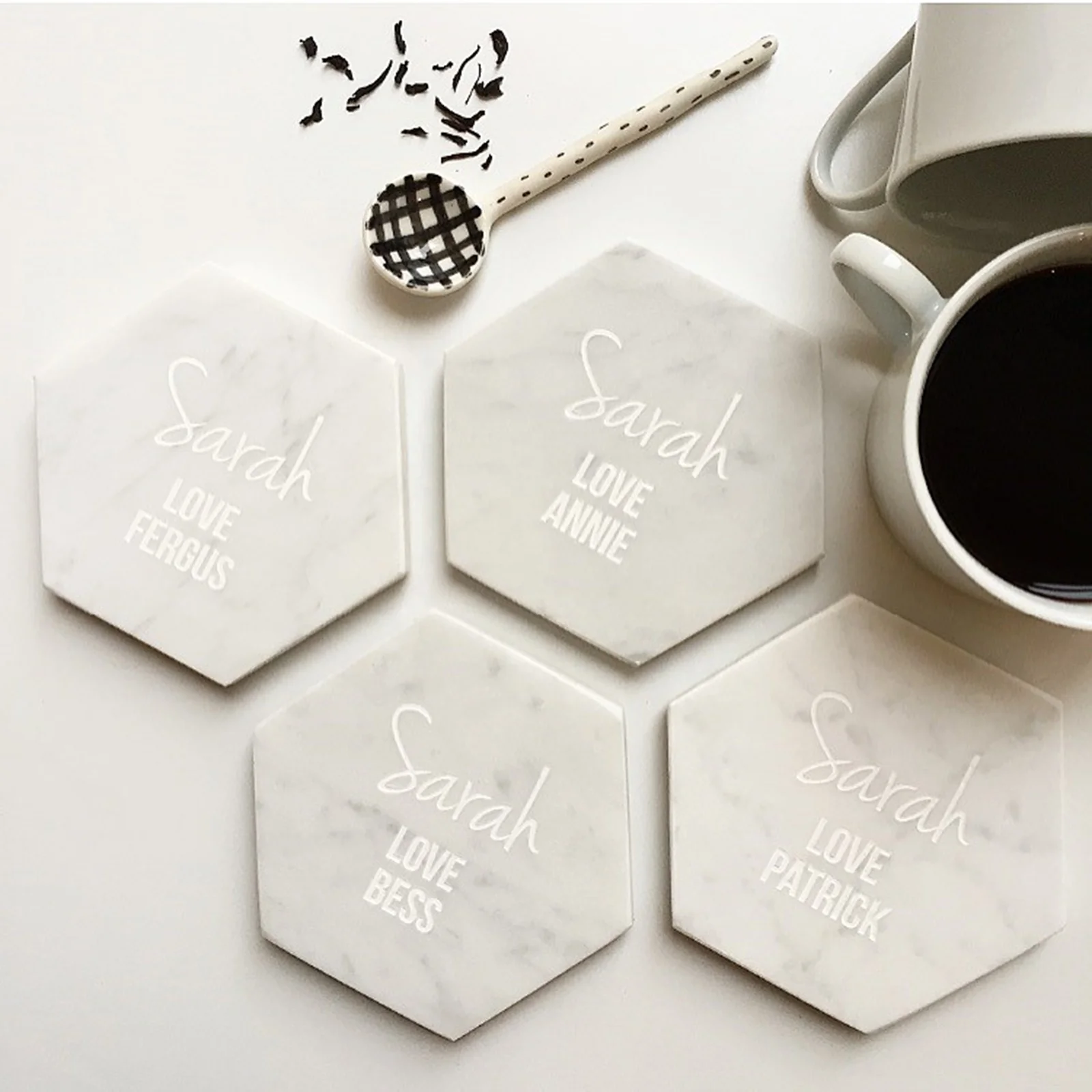 product hot selling customized logo beautiful marble craft pure carrara white marble hexagon coaster-5