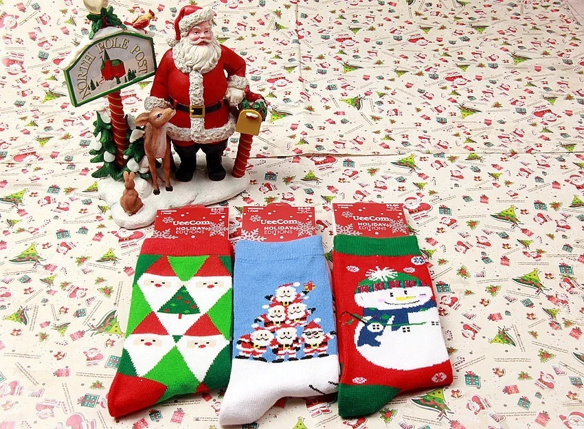 Wholesale Autumn Winter 100% Cotton Socks Warm Heated Cartoon Christmas Socks
