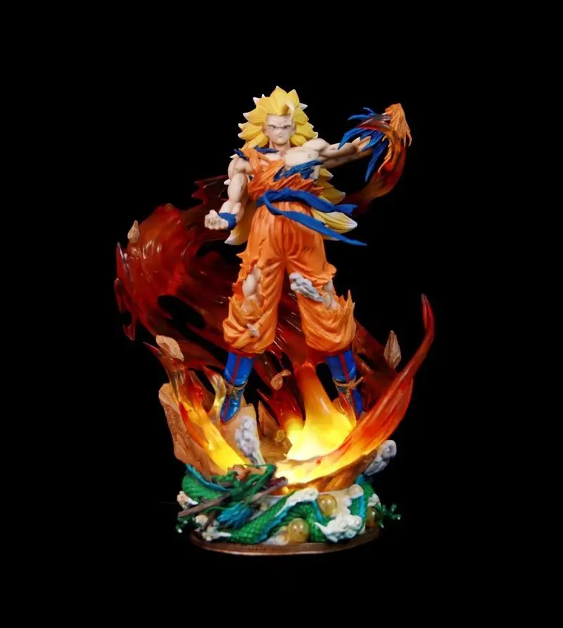 44cm Gk Anime Dbz Super Saiyan 3 1/6 Son Goku Action Figure Three Heads ...