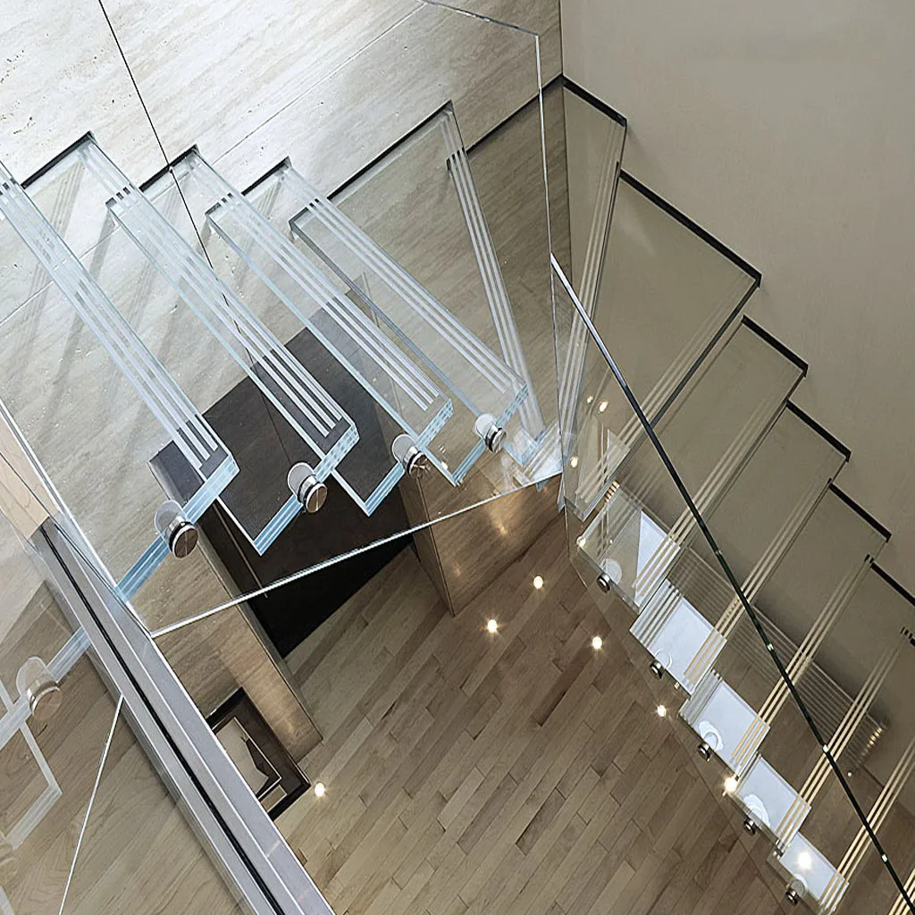 Hardware for Indoor Stairs Case Sets Tempered Laminated Glass Panel and Stainless Metal Luxury Modern Plywood Box Easy Install